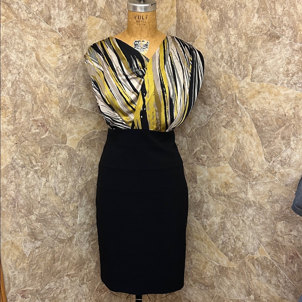 WOLF Black and Yellow Striped Midi Dress